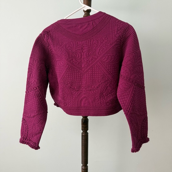 ✨ Soft Surroundings Quilted Cropped Jacket Small Magenta Embroidered 100% Cotton - Picture 4 of 7